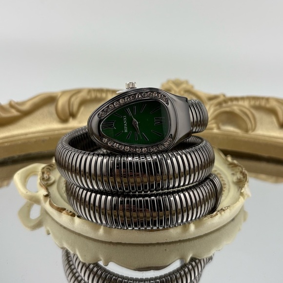 Serpenti Style Wrap Watch – Black & Silver Tone | Green Dial main image 6